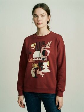 LULULEMON X JUSTIN BROADBENT GRAPHIC SWEATSHIRT RED OVERSIZED WOMENS 14